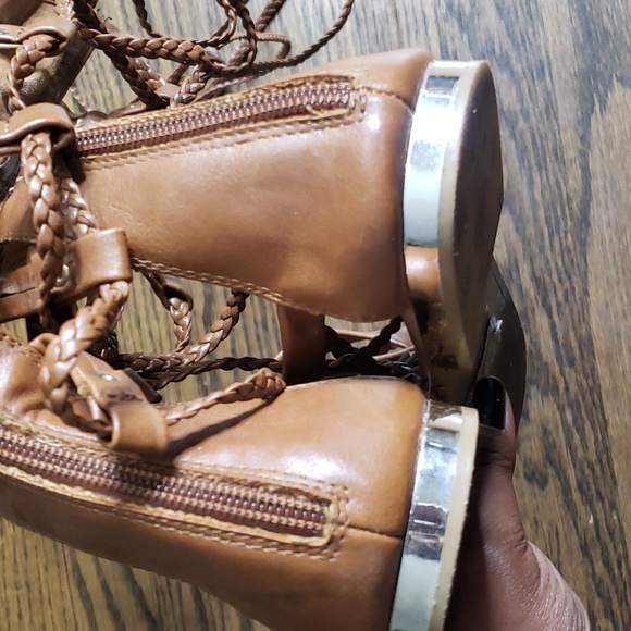 Call It Spring Tall Tan Gladiator Sandals with Gold Accent Heel - Picture 11 of 15